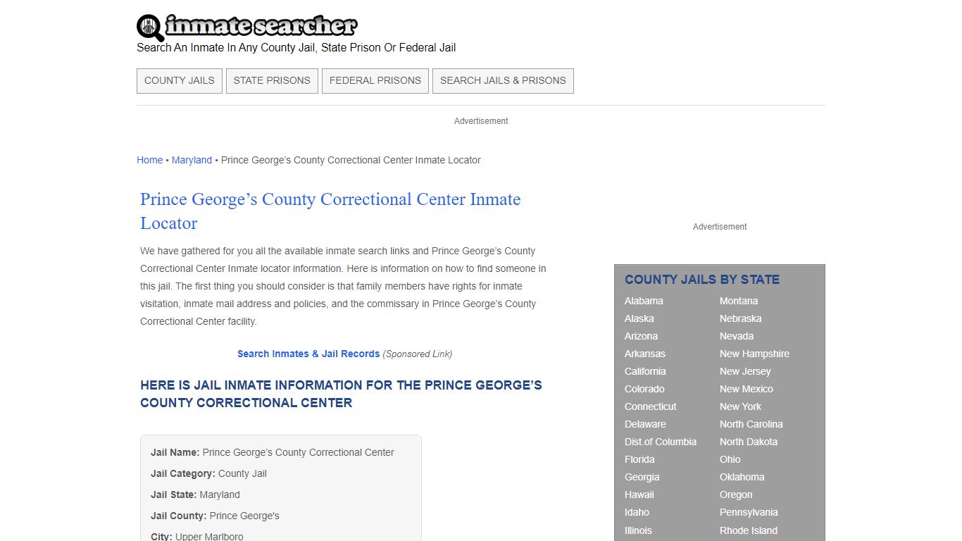 Prince George’s County Correctional Center Inmate Locator